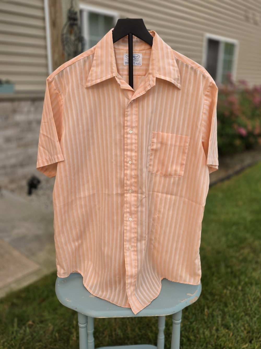 Vintage Towncraft Penn Prest Peach Striped Button Up Shirt